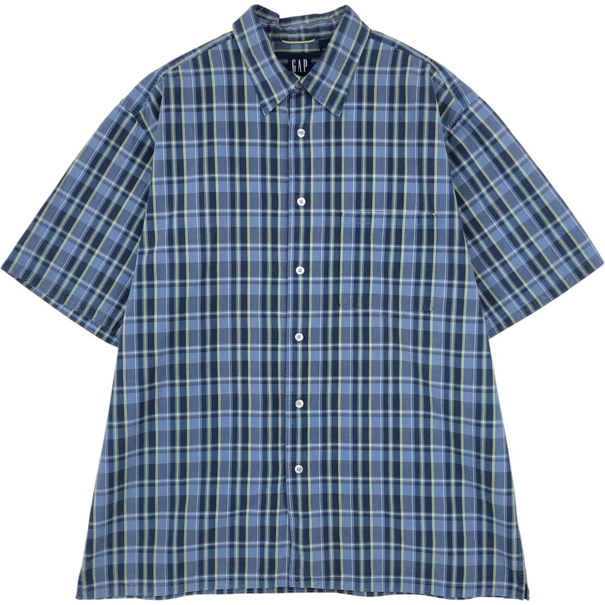 90~00s OLD GAP チェックシャツ レギュラーカラー ネイビー 古着 90～00年代 ギャップ GAP オールドギャップ 半袖 コットン