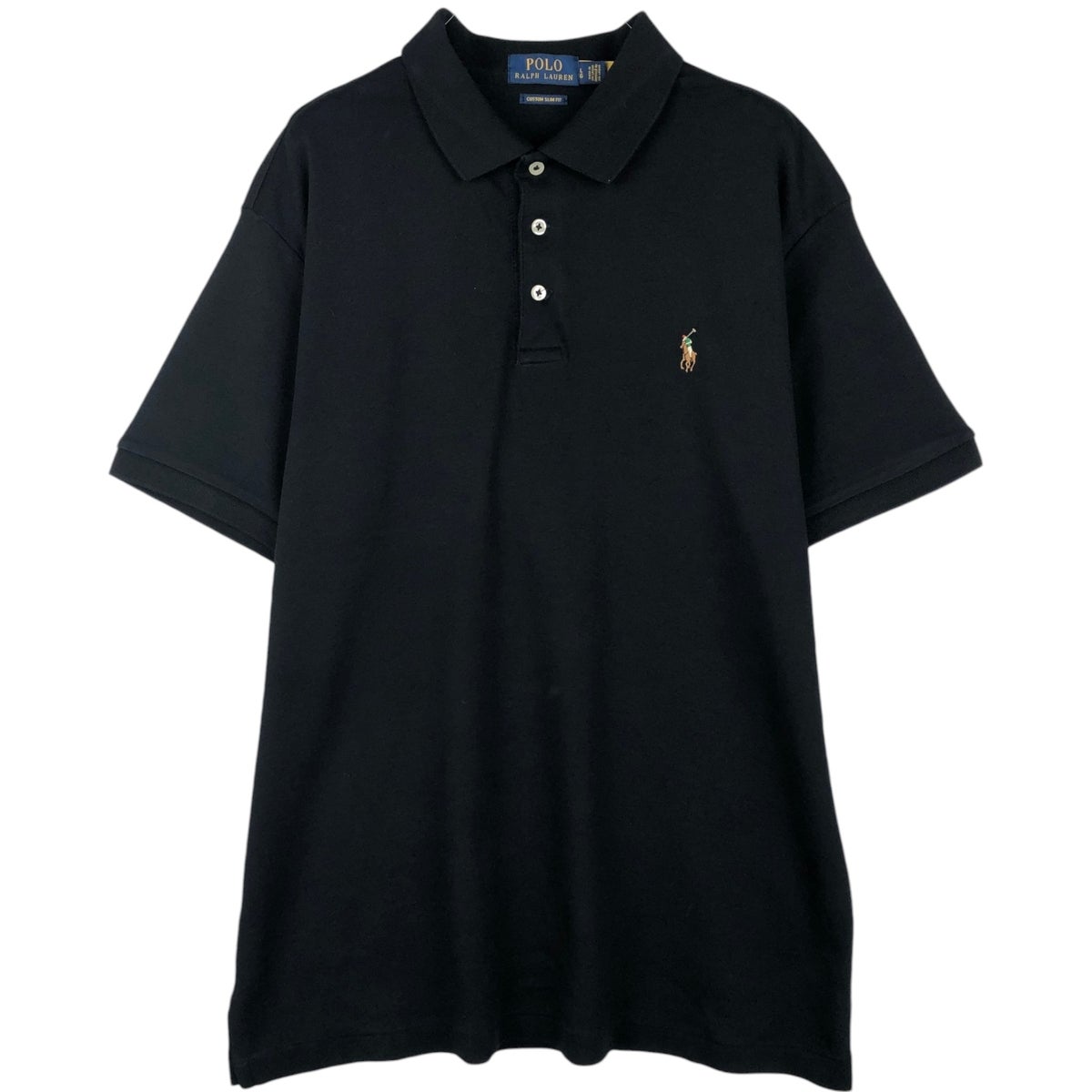 【古着】POLORALPHLAURENビッグポニー半袖ポロシャツ黒×ゴールド S 古着 ラルフローレン Ralph Lauren POLO RALPH LAUREN CUSTOM SLIM FIT