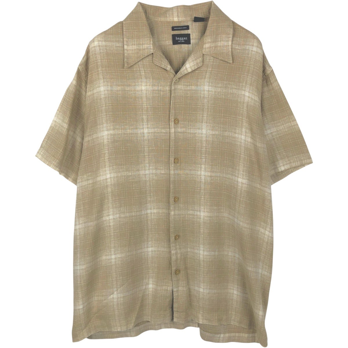 古着 ハガー Haggar チェック柄 半袖 リネンシャツ ボックスシャツ