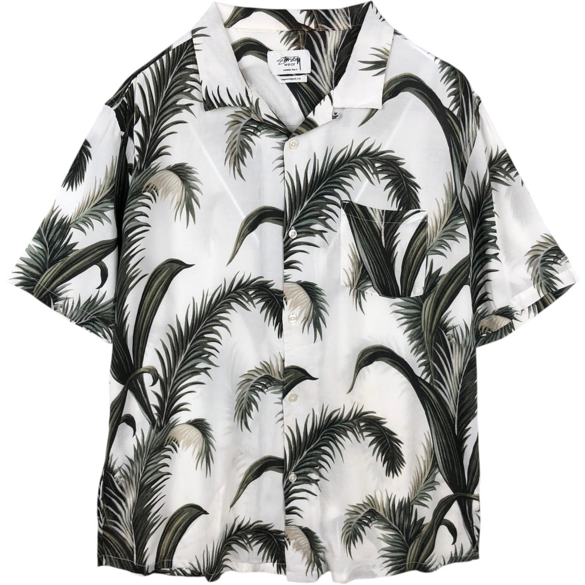 古着 ステューシー STUSSY 総柄 リーフ柄 オープンカラー レーヨン