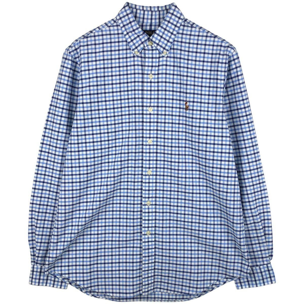 POLO RALPH LAUREN 長袖シャツ 青と白のチェック柄　リネン POLO RALPH LAUREN - POLO RALPH LAUREN 長袖シャツ 青と白のチェック