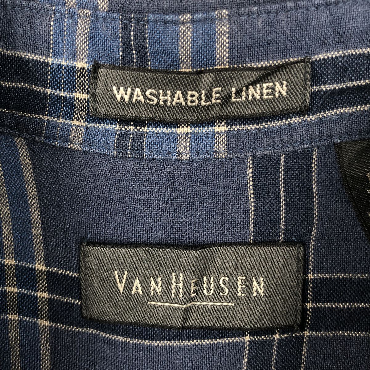 古着 ヴァンヒューゼン VAN HEUSEN チェック柄 半袖 リネンシャツ