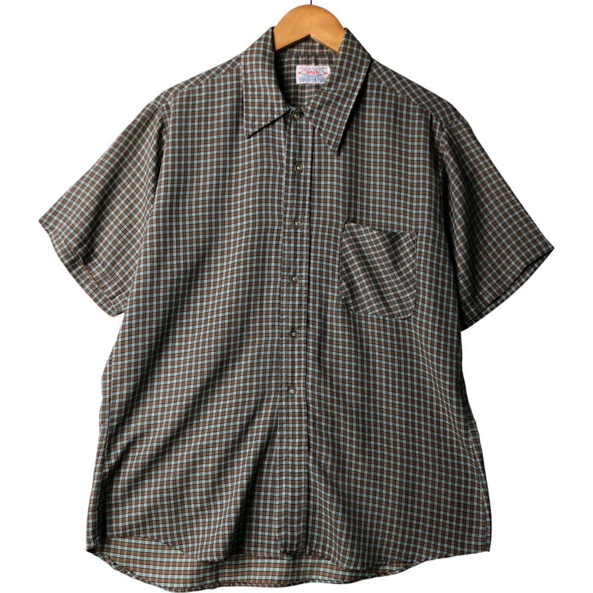 古着 70年代 ドンリン Donlin チェック柄 半袖 ポリコットンシャツ USA
