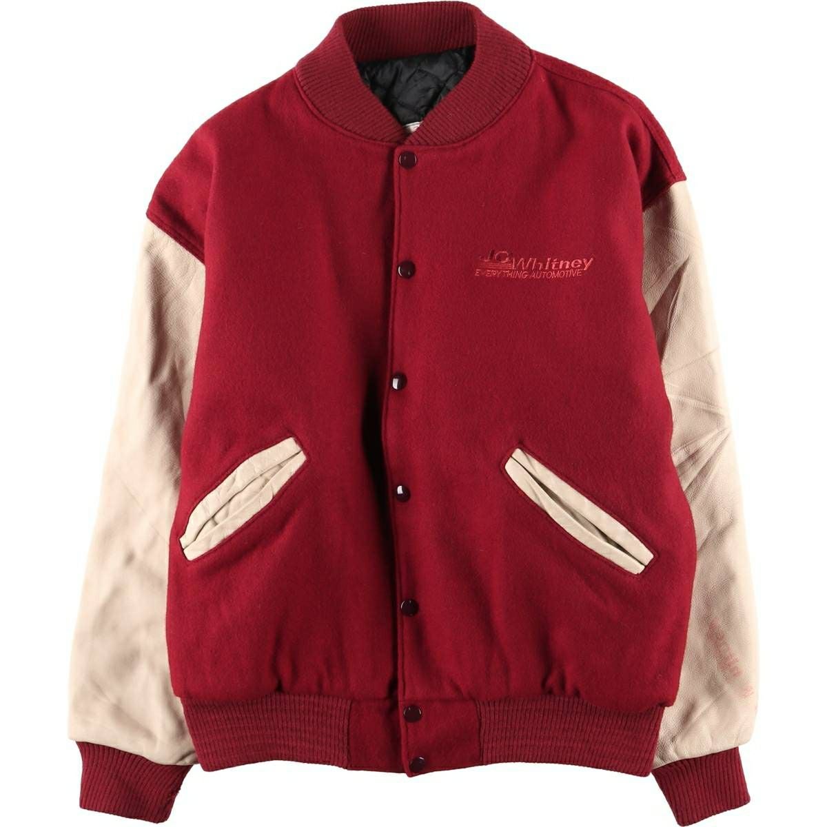 古着 90年代 STEER BRAND 中綿入り 袖革ウールボタンスタジャン バー