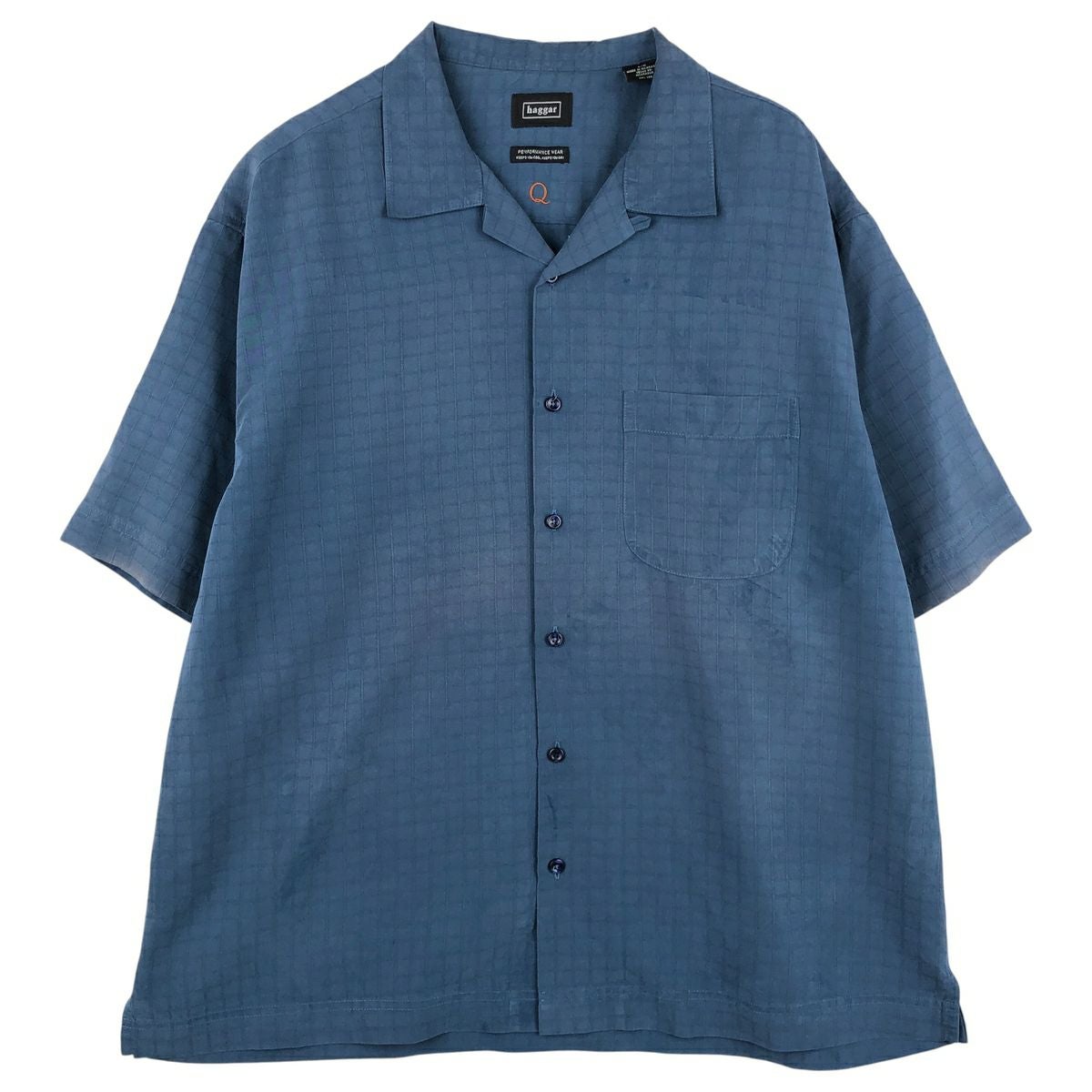 古着 ペリーエリス PERRY ELLIS チェック柄 半袖 オープンカラー ポリ
