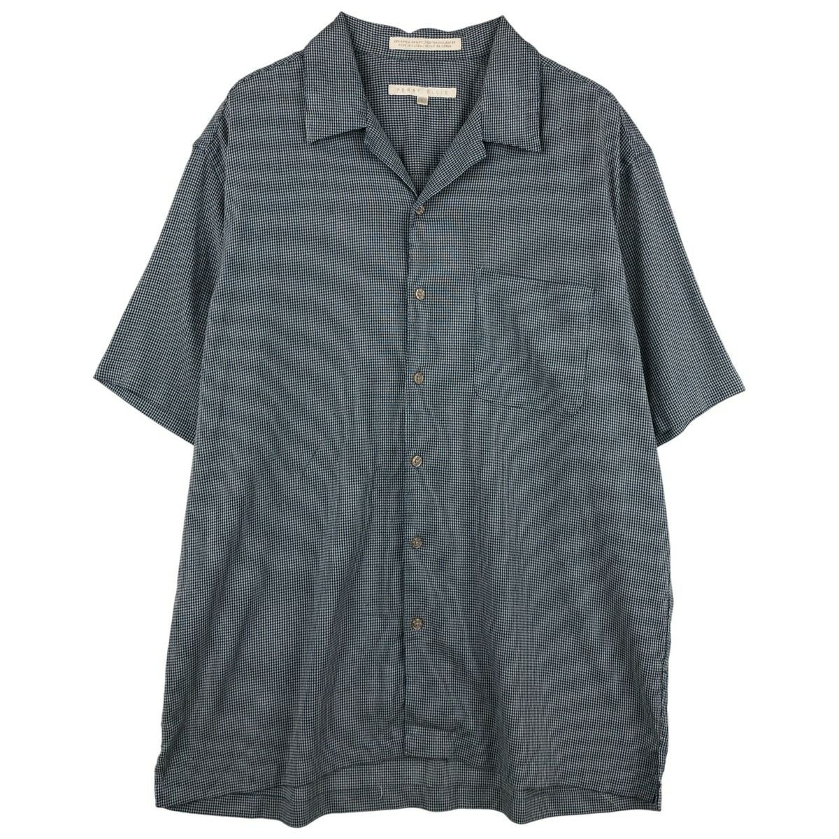 古着 ペリーエリス PERRY ELLIS チェック柄 半袖 オープンカラー ポリ