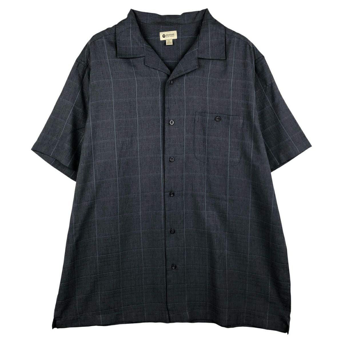 古着 ペリーエリス PERRY ELLIS チェック柄 半袖 オープンカラー ポリ