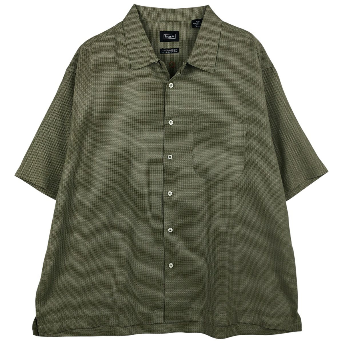 古着 ペリーエリス PERRY ELLIS チェック柄 半袖 オープンカラー ポリ