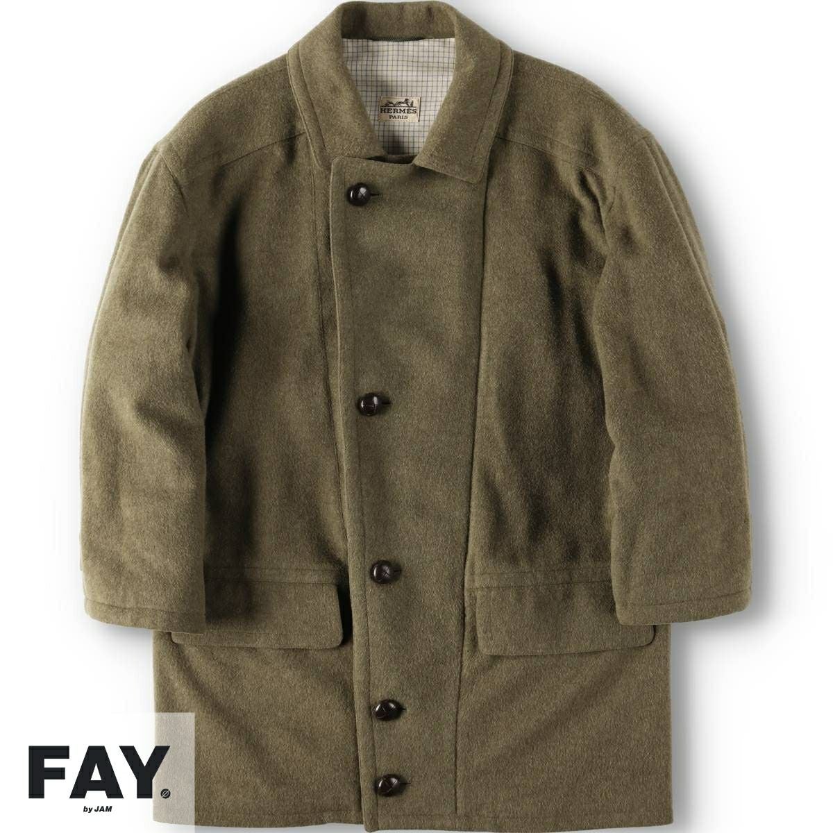 古着 80年代 エルメス HERMES カシミア混 ウールハーフコート メンズL