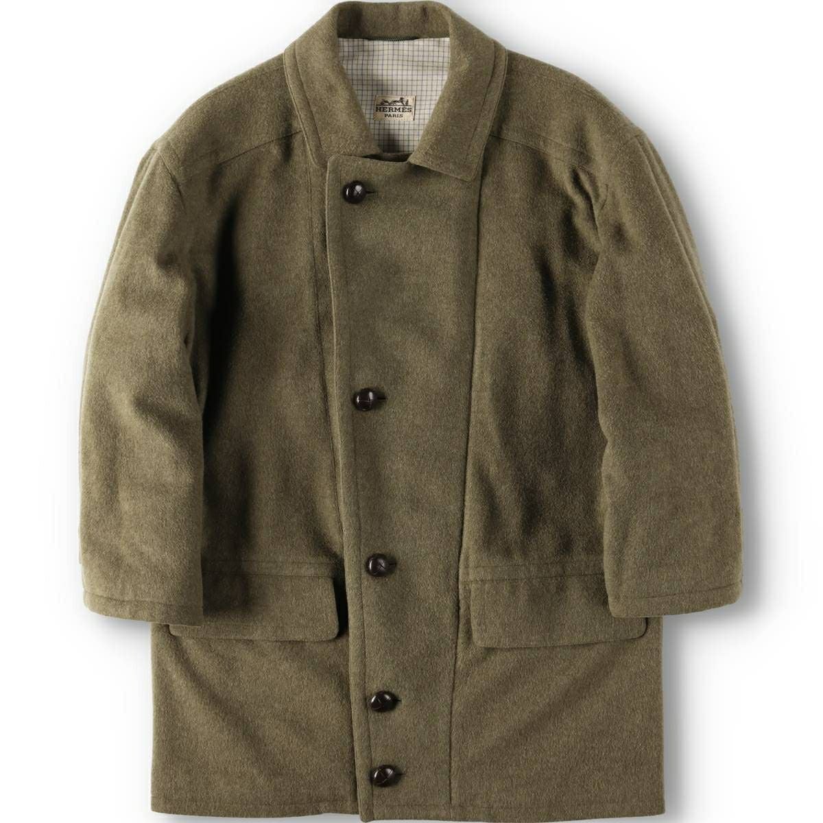 古着 80年代 エルメス HERMES カシミア混 ウールハーフコート メンズL