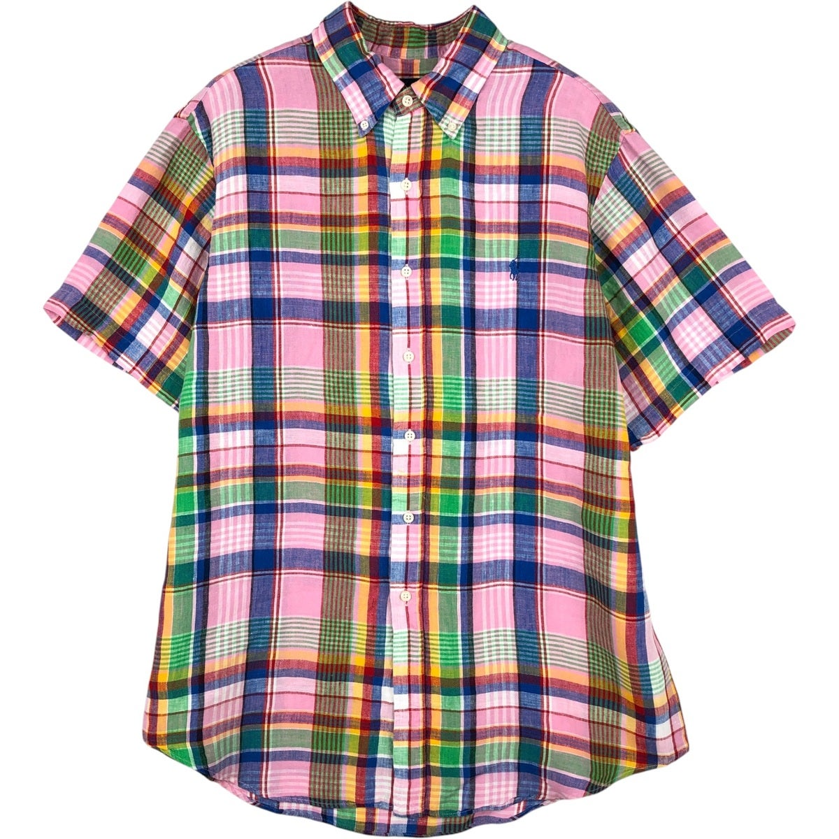 古着 ラルフローレン Ralph Lauren チェック柄 長袖 リネン×コットン