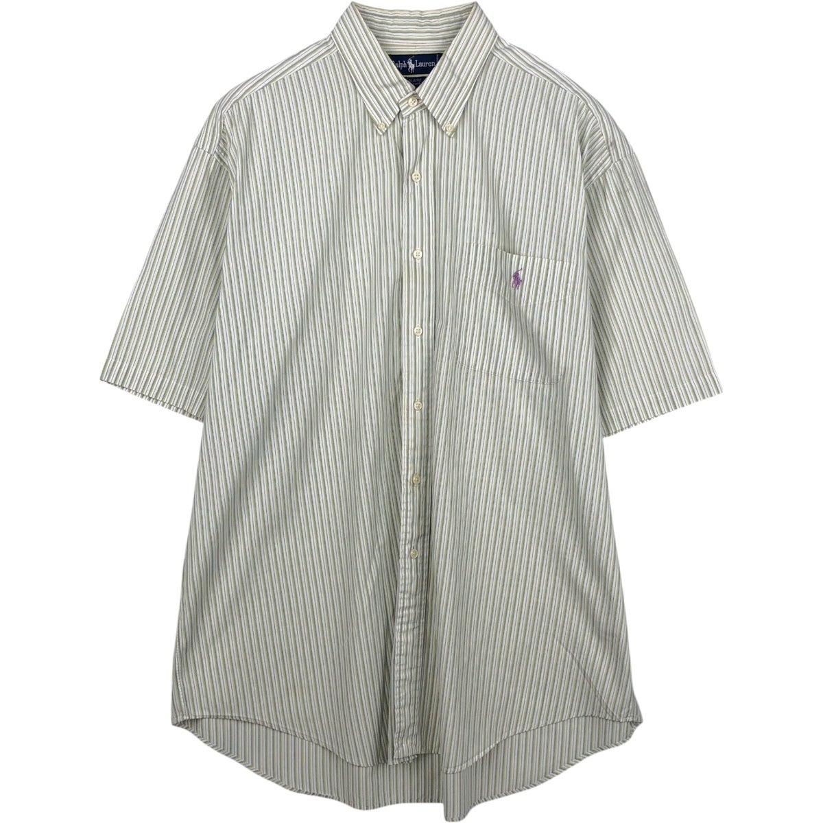 古着 ラルフローレン Ralph Lauren マルチストライプ 半袖 ボタン