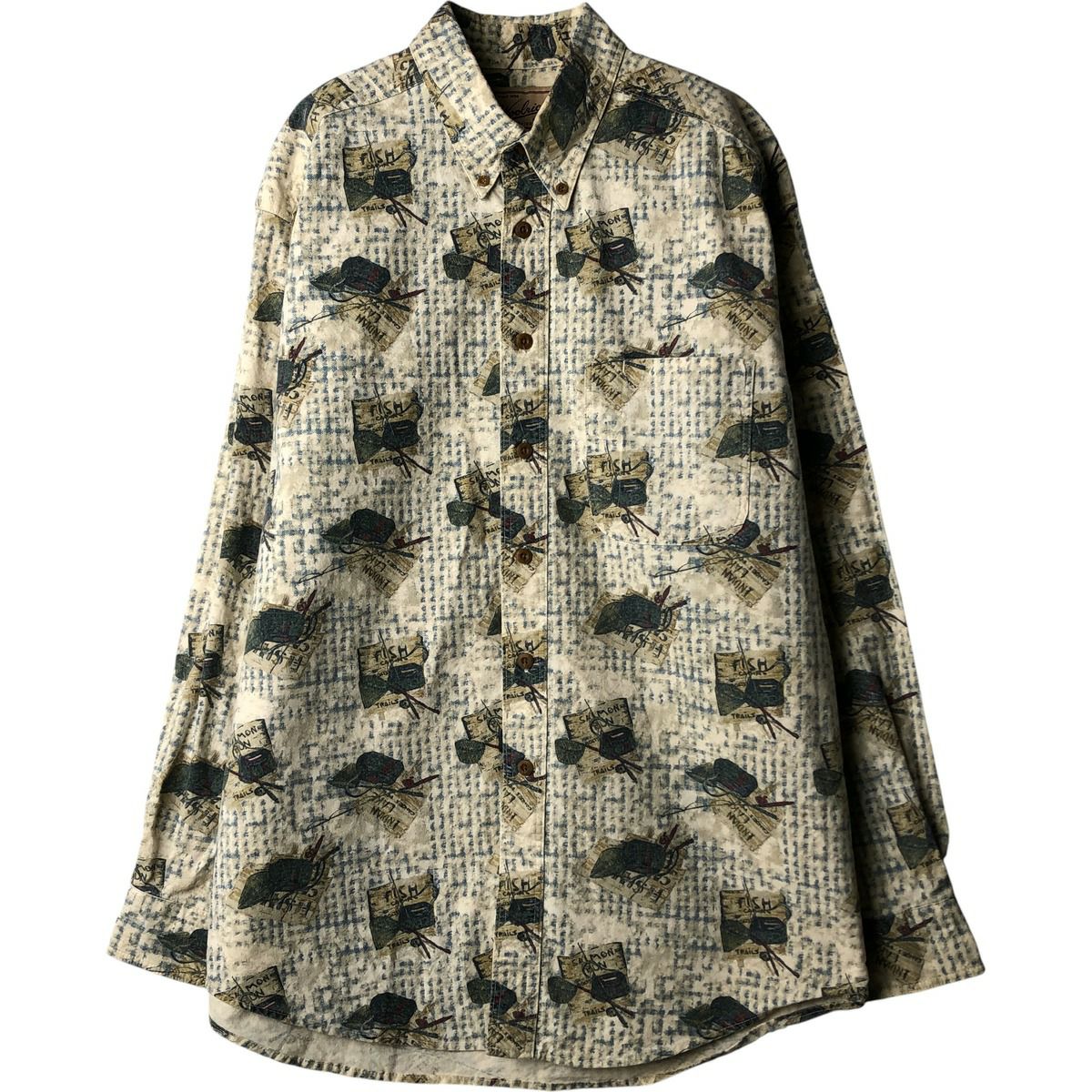 古着 90年代 ウールリッチ WOOLRICH 総柄 魚柄 半袖 ボタンダウン