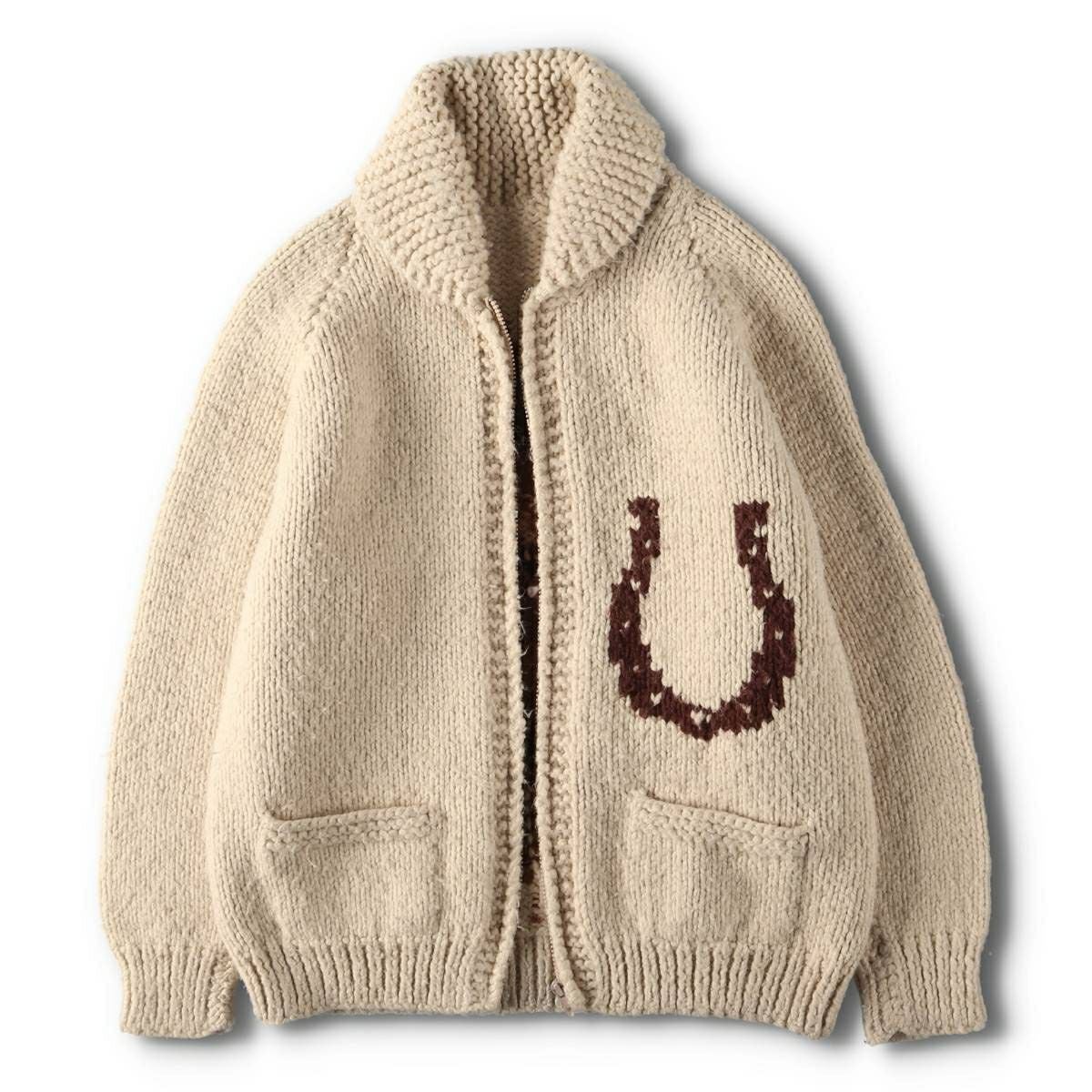 古着 70～80年代 UNKNOW 馬柄 カウチンセーター レディースM相当
