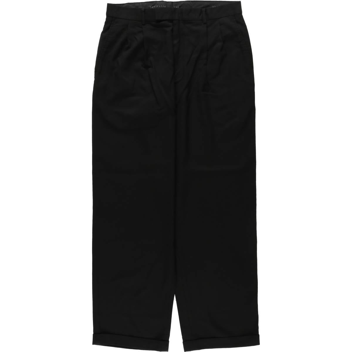 90s PERRY ELLIS ペリーエリス ツータックスラックス 黒 W32 古着 ペリーエリス PERRY ELLIS PORTFOLIO ツータック ウールパンツ