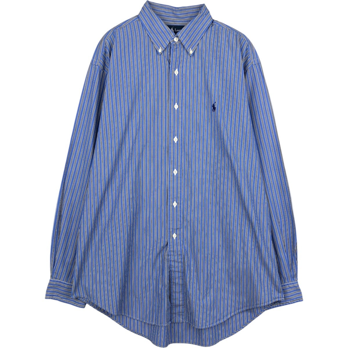 美品 現行 ラルフローレン ネイビー ストライプ ボタンダウン 長袖 シャツ M 古着 ラルフローレン Ralph Lauren CLASSIC FIT マルチストライプ 長袖