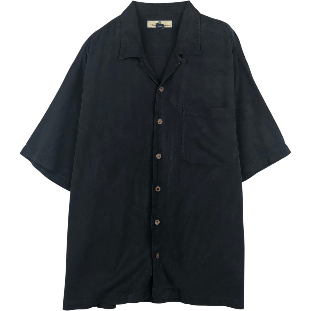 90s 00sトミーバハマ シルク開襟シャツ 黒 総柄 半袖 L オープンカラー 古着 90年代 トミーバハマ Tommy Bahama 半袖 オープンカラー シルク