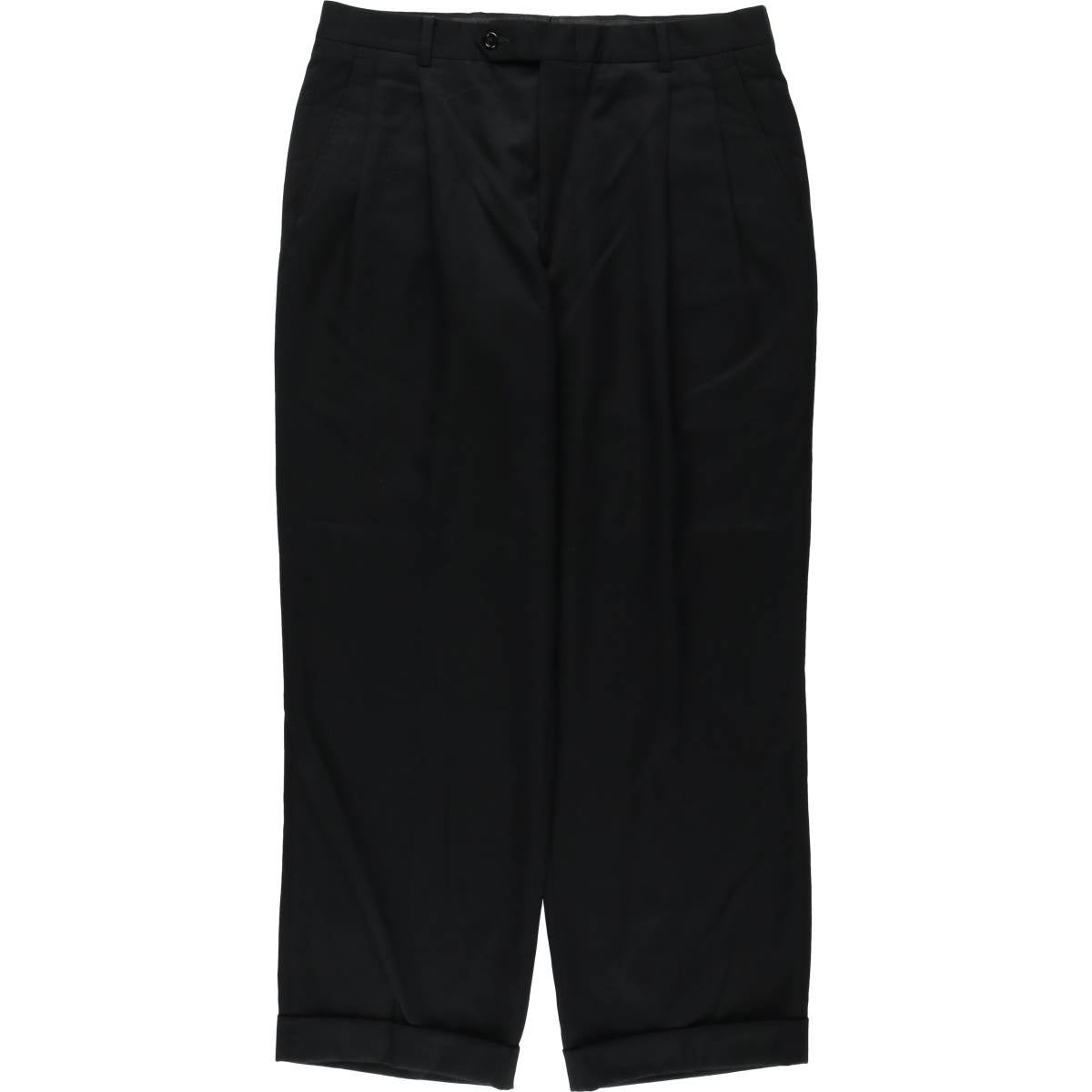 90s プロントウォモ ツータックスラックス 黒ブラック W34 L30 古着 90年代 PRONTO-UOMO スリータック ウールパンツ スラックス