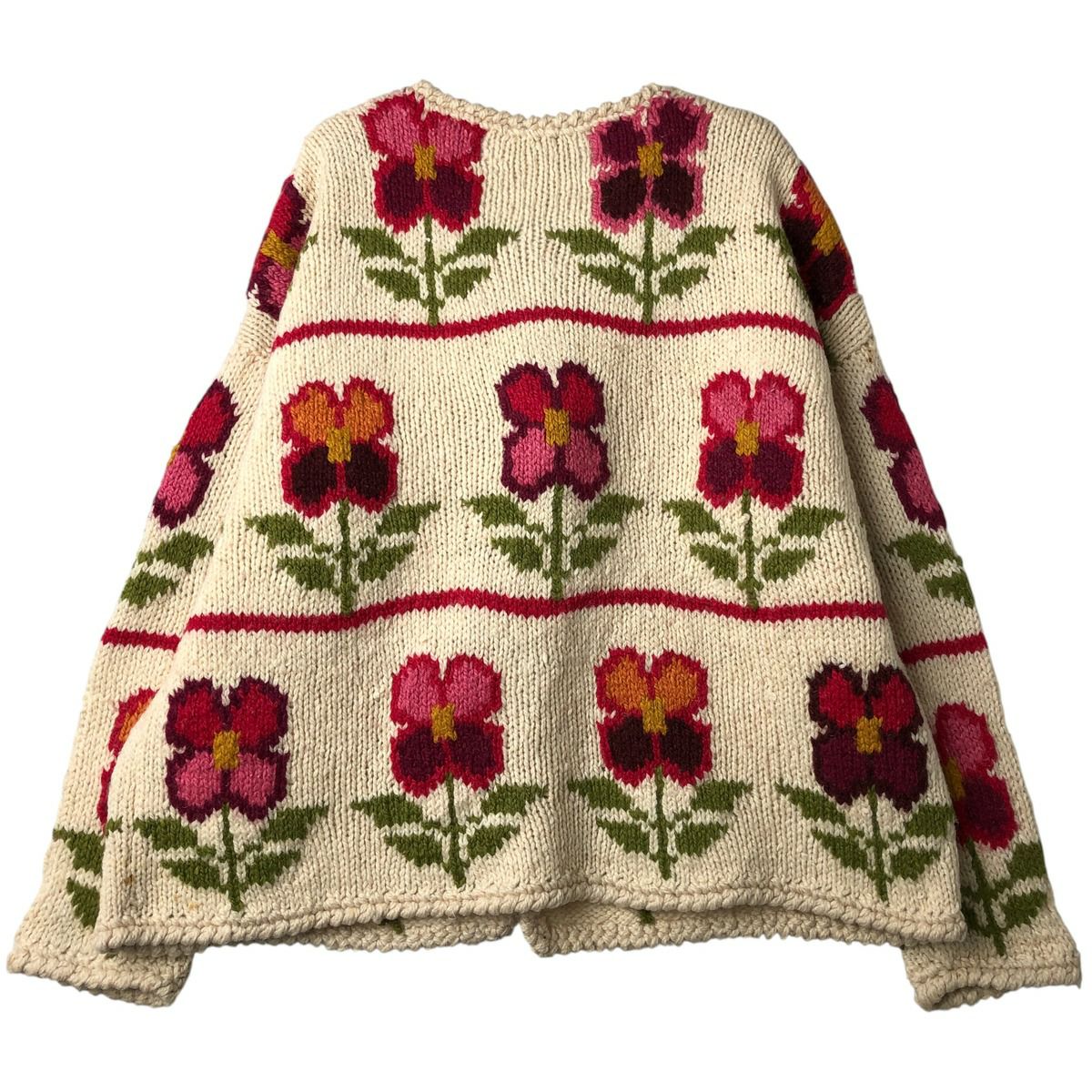 古着 90年代 EXPRESS TRICOT 花柄 ウールニットカーディガン