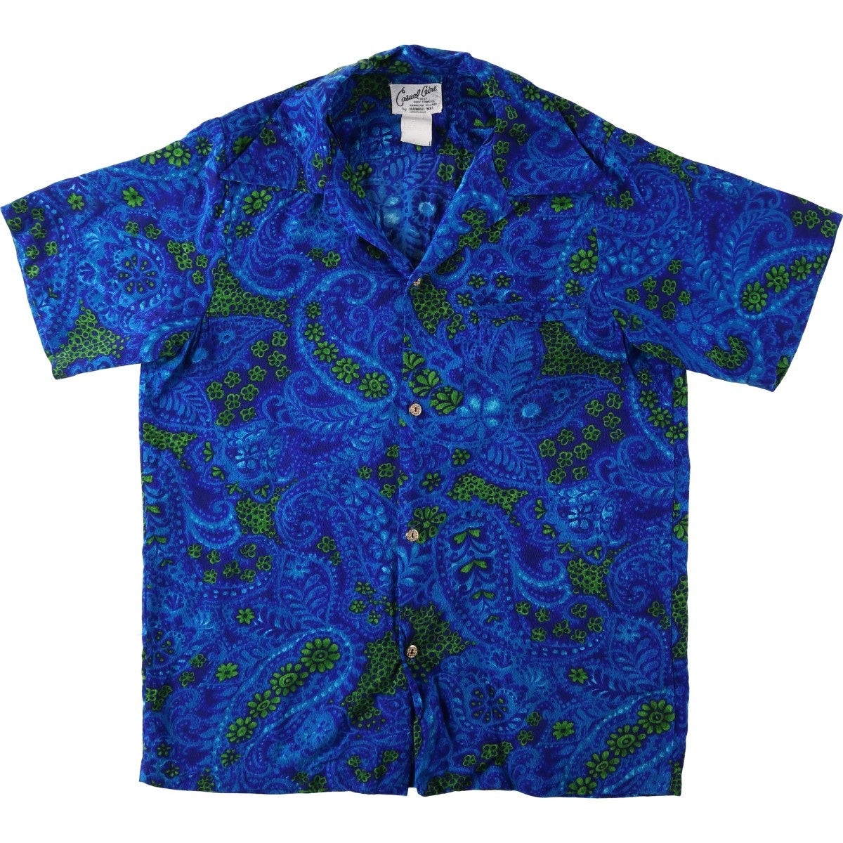 古着 MALIHINI HAWAII 総柄 オープンカラー ハワイアンアロハシャツ