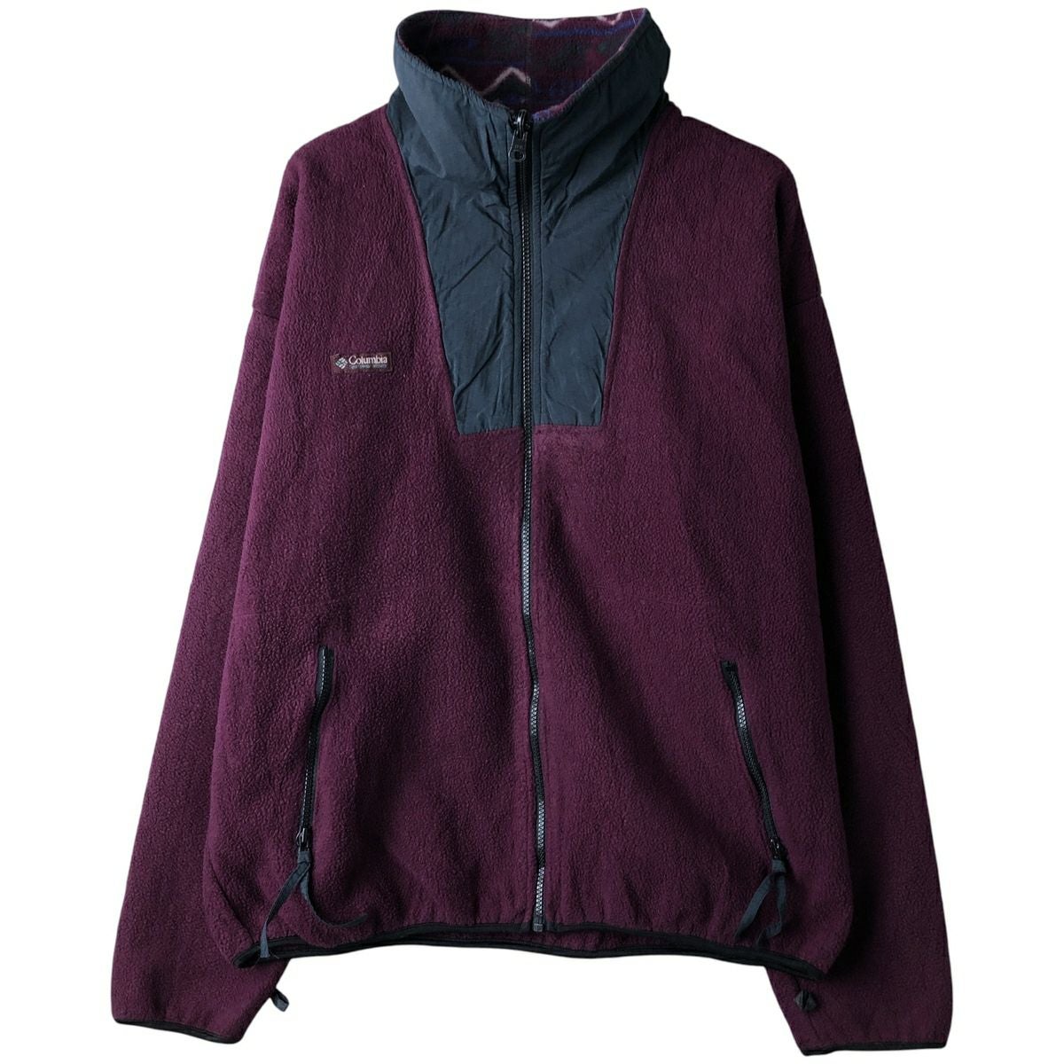 古着 90年代 コロンビア Columbia 白タグ 総柄 フリースジャケット USA