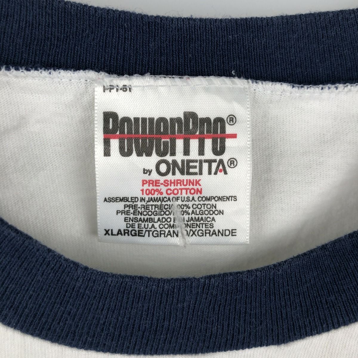 ONEITA POWER Tシャツ　フロッキープリント　ビンテージ　XL 古着 90年代 オニータ ONEITA PowerPro リンガーTシャツ メンズXL相当