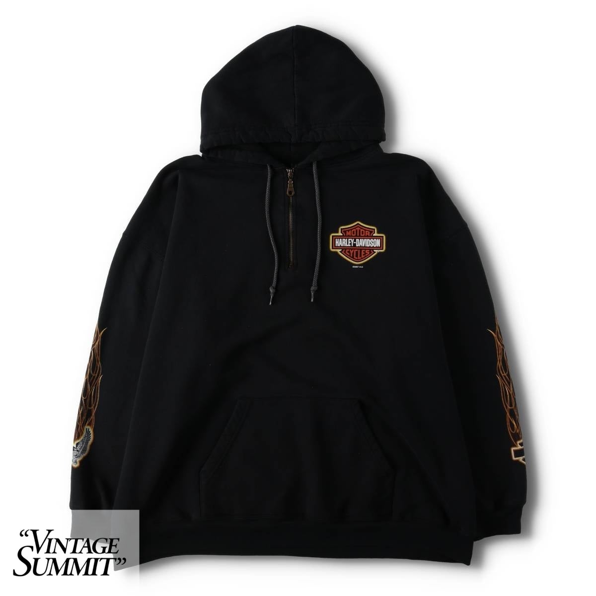 00s Harley-Davidson 薔薇 イーグル 総柄ジップパーカー　黒L 古着 00年代 ハーレーダビッドソン Harley-Davidson ファイヤー