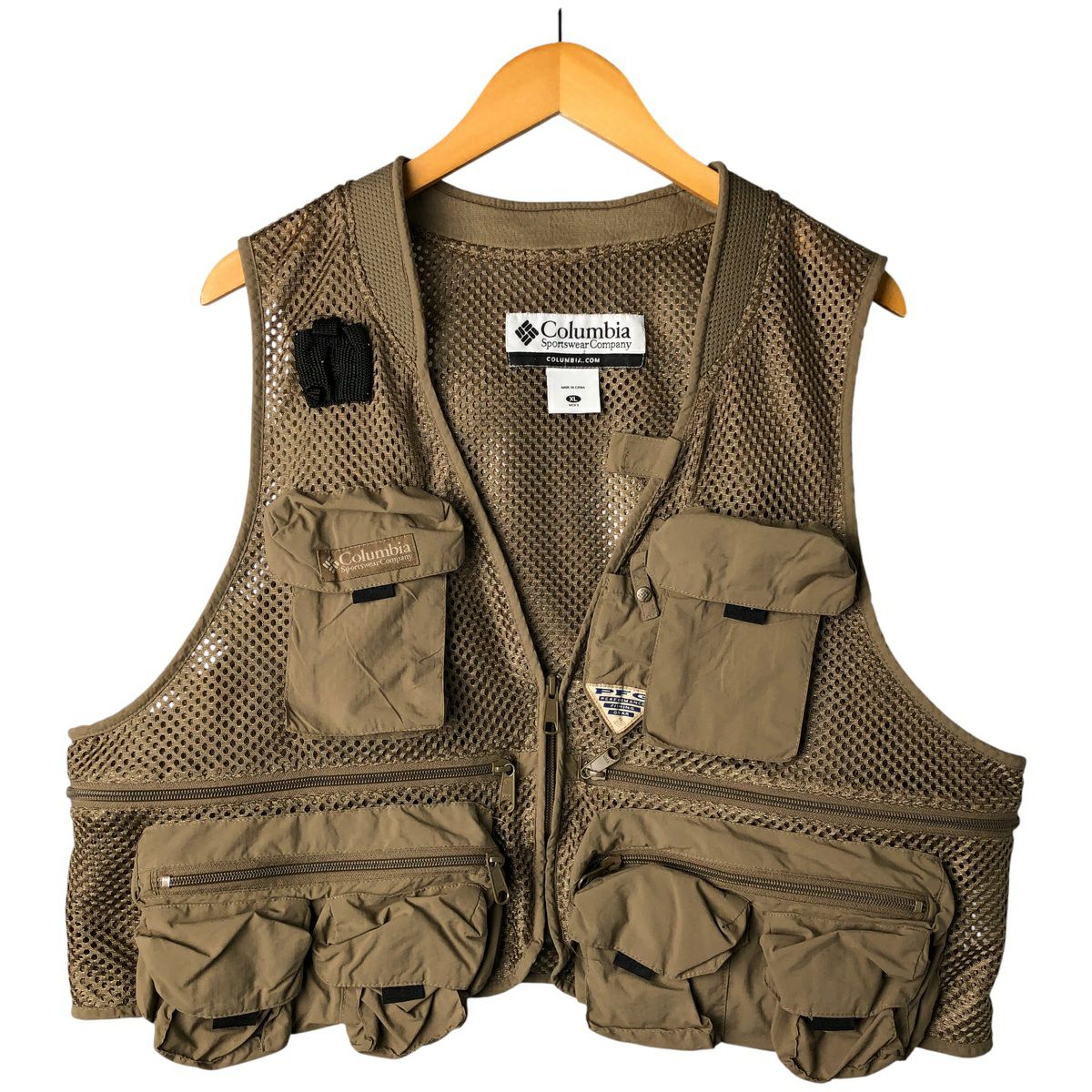 ※古着 90s Columbia メッシュフィッシングベスト ベージュ Ｍサイズ 古着 00年代 コロンビア Columbia PFG メッシュ フィッシングベスト