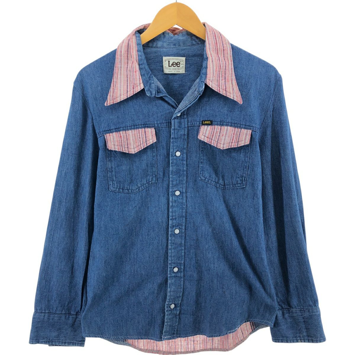 古着 70年代 リー Lee オープンカラー 長袖 デニム ウエスタンシャツ