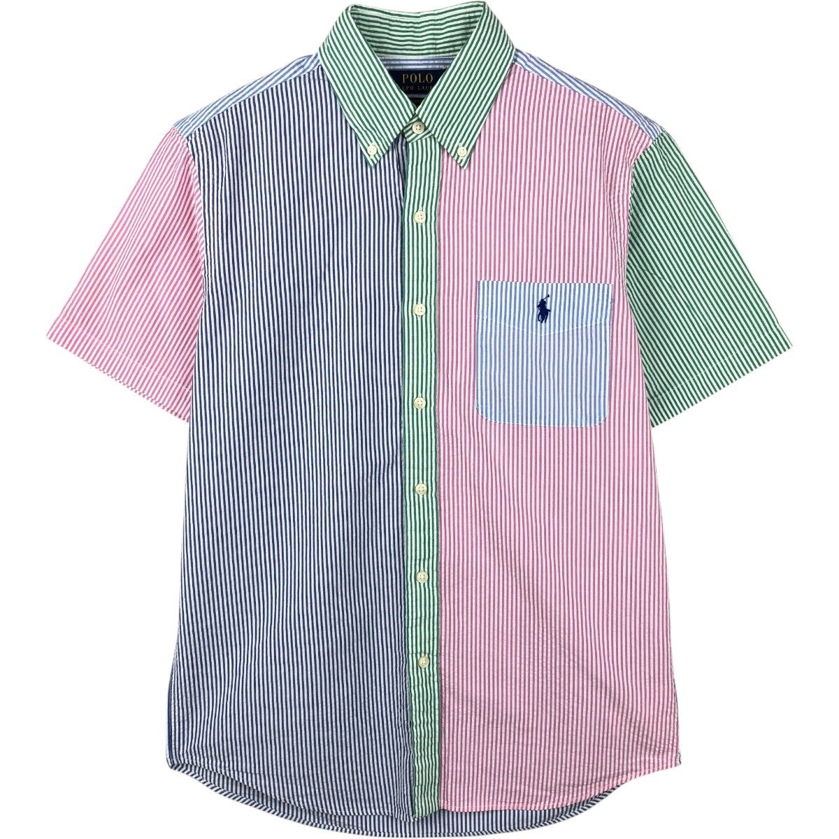 古着 ラルフローレン Ralph Lauren POLO RALPH LAUREN RL UNTUCKED FIT GUARANTEED TO WRINKLE クレイジーパターン シアサッカー 半袖 ボタンダウン ストライプシャツ メンズS相当/eaa658028 古着 ラルフローレン Ralph Lauren POLO RALPH LAUREN RL UNTUCKED FIT