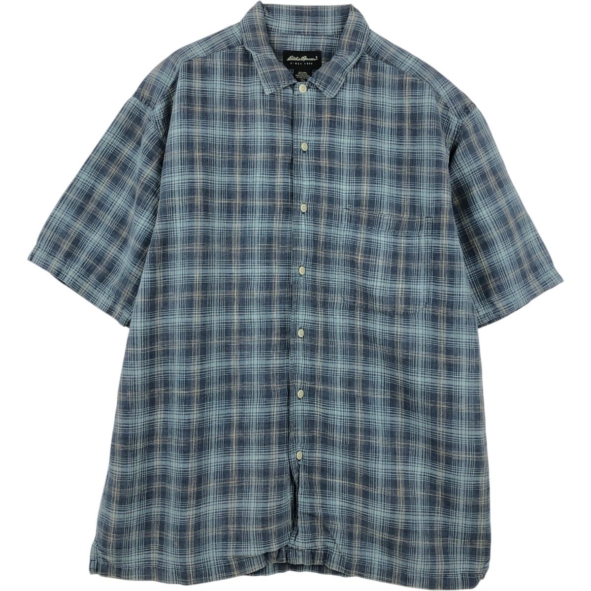 古着 エディーバウアー Eddie Bauer チェック柄 半袖 リネンシャツ
