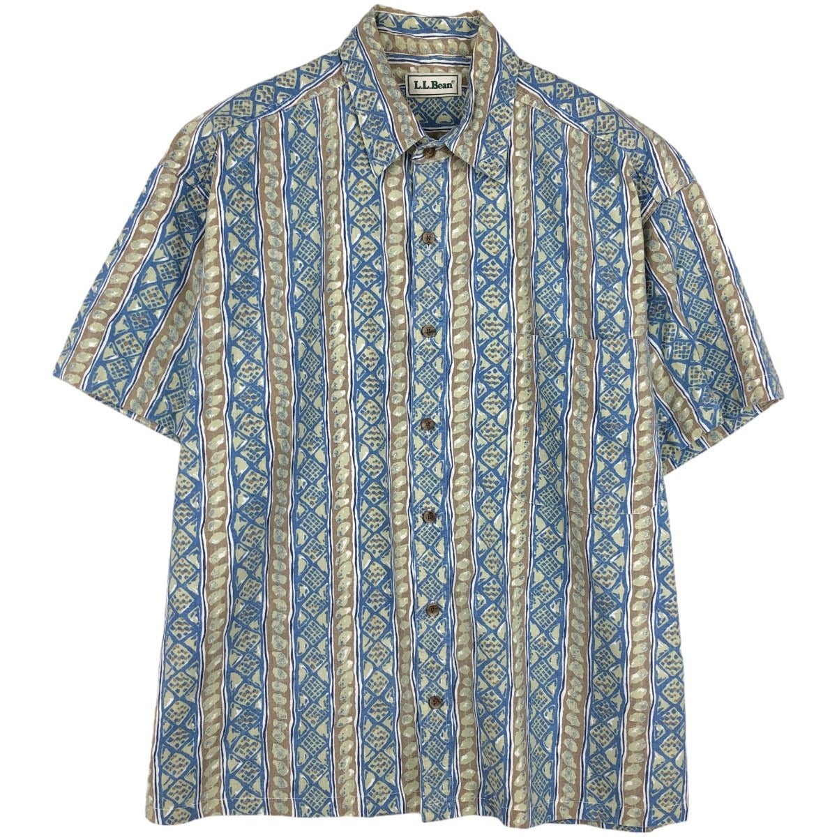 【希少】90s LLBean半袖オープンカラーリネンシャツy2k古着 古着 90～00年代 エルエルビーン L.L.Bean 総柄 半袖 オープンカラー