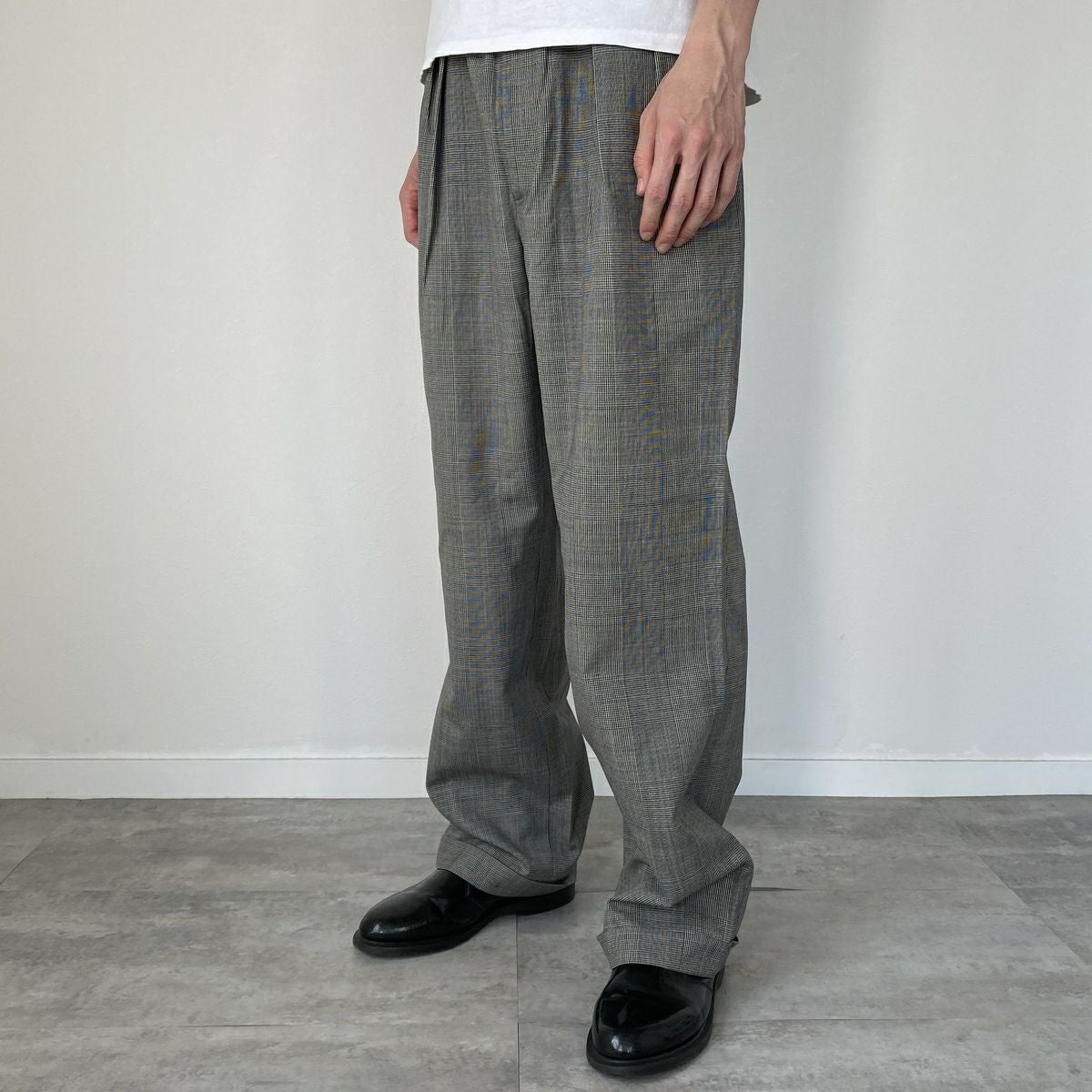 古着 70年代 千鳥格子柄 ツータック スラックス ワイドパンツ メンズ