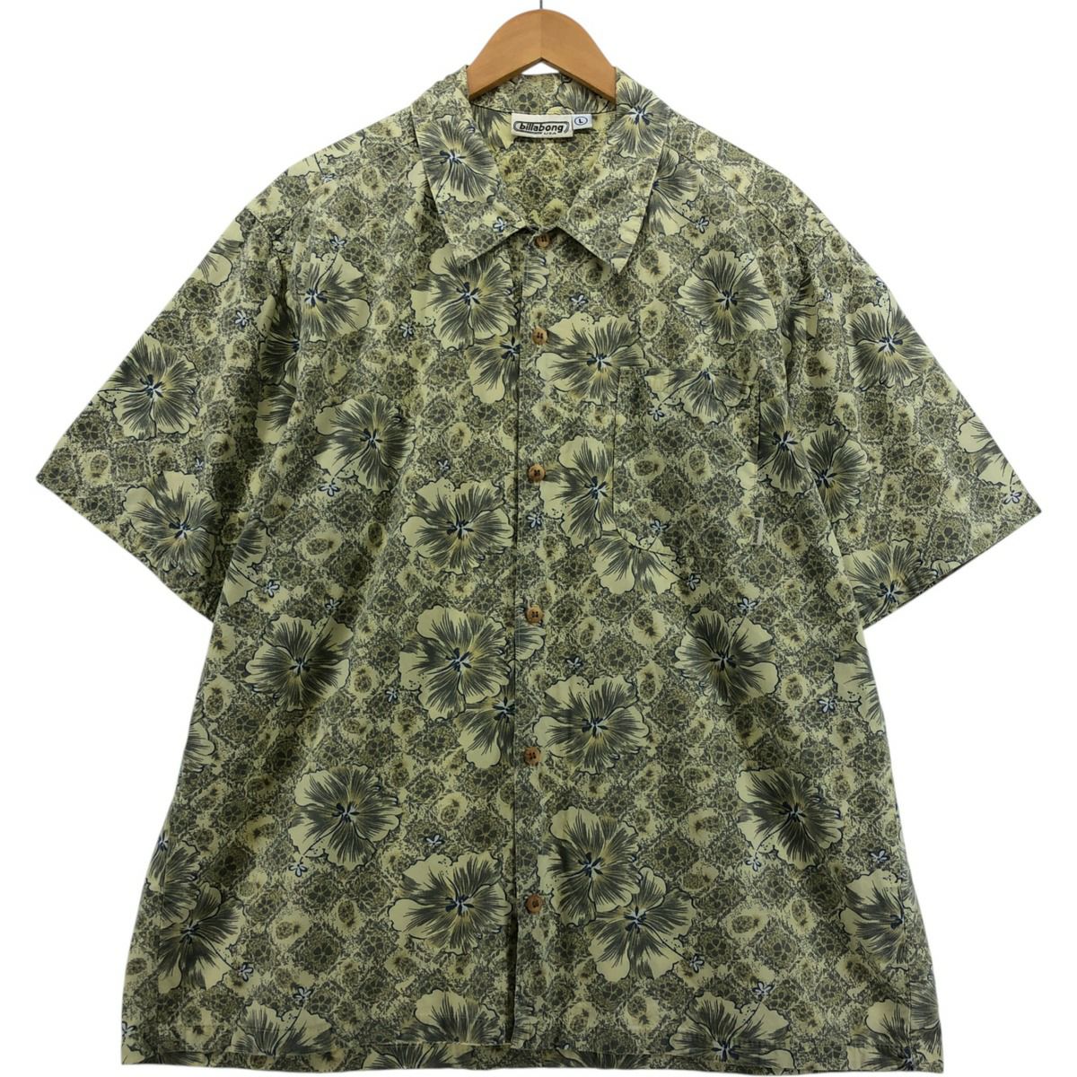 古着 ステューシー STUSSY 総柄 リーフ柄 オープンカラー レーヨン
