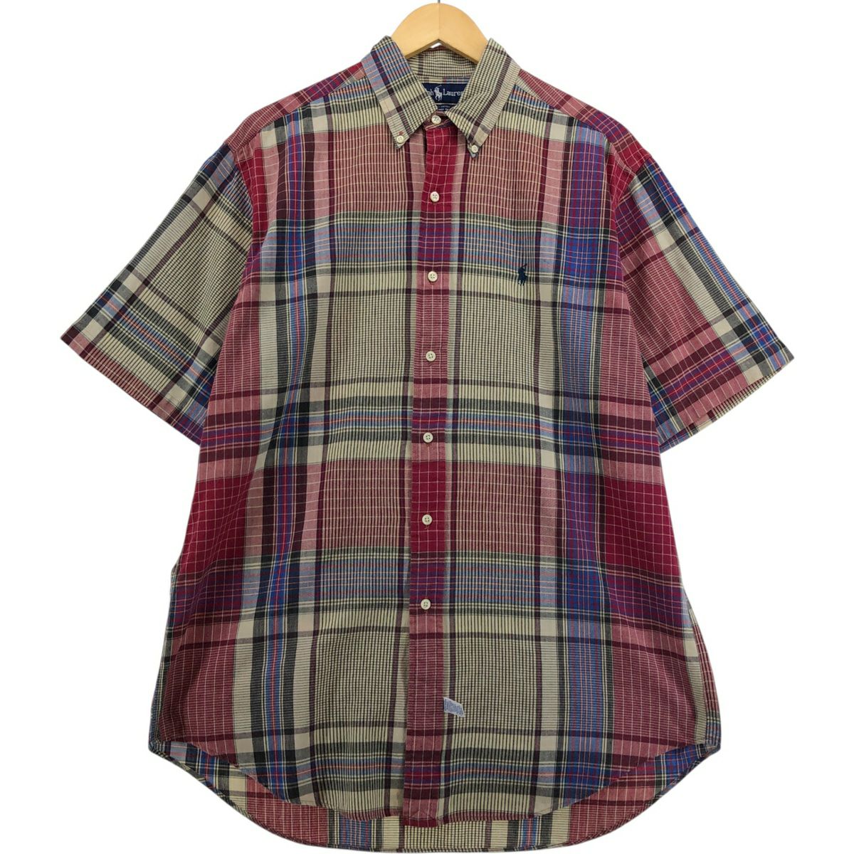古着 ラルフローレン Ralph Lauren パッチワーク 半袖 ボタンダウン