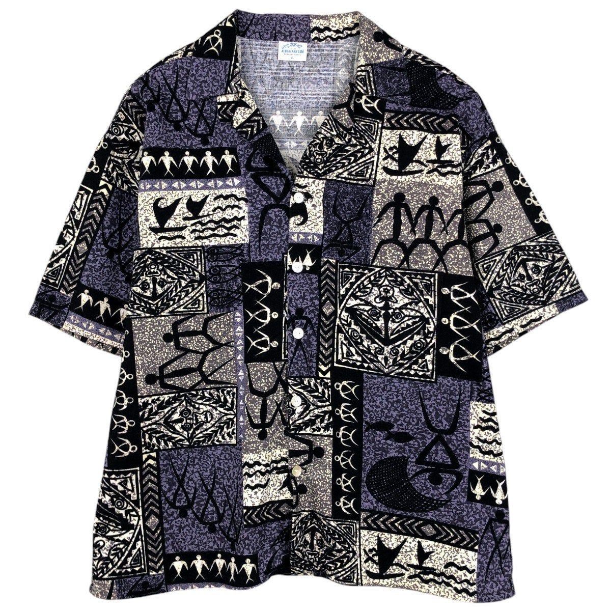 古着 MALIHINI HAWAII 総柄 オープンカラー ハワイアンアロハシャツ