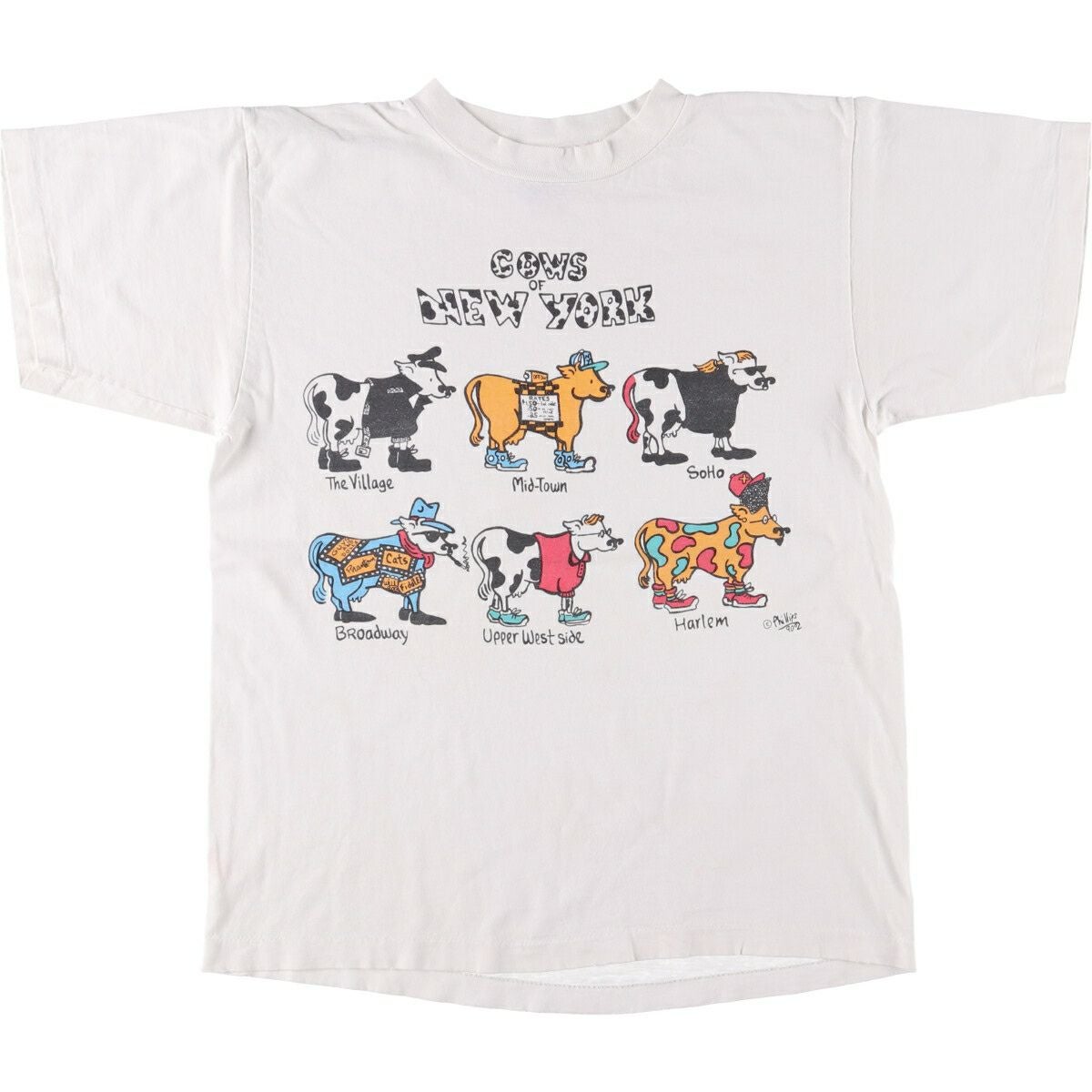 古着 90年代 90 ANGLE 牛柄 プリントTシャツ USA製 メンズM相当
