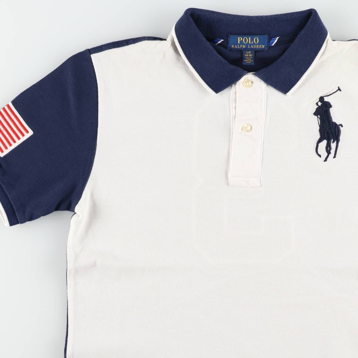 希少 ポロラルフローレン ポロベア ポロシャツ M 紺 星条旗 灯台 古着 ラルフローレン Ralph Lauren POLO RALPH LAUREN 星条旗柄 ビッグ
