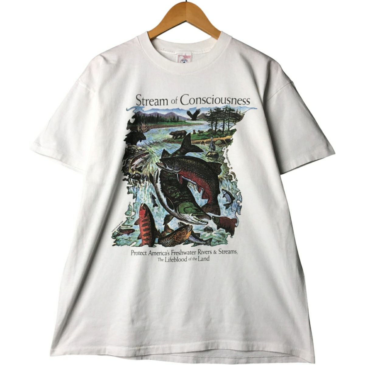 古着 90年代 デルタ DELTA 魚柄 アニマルTシャツ USA製 メンズL相当