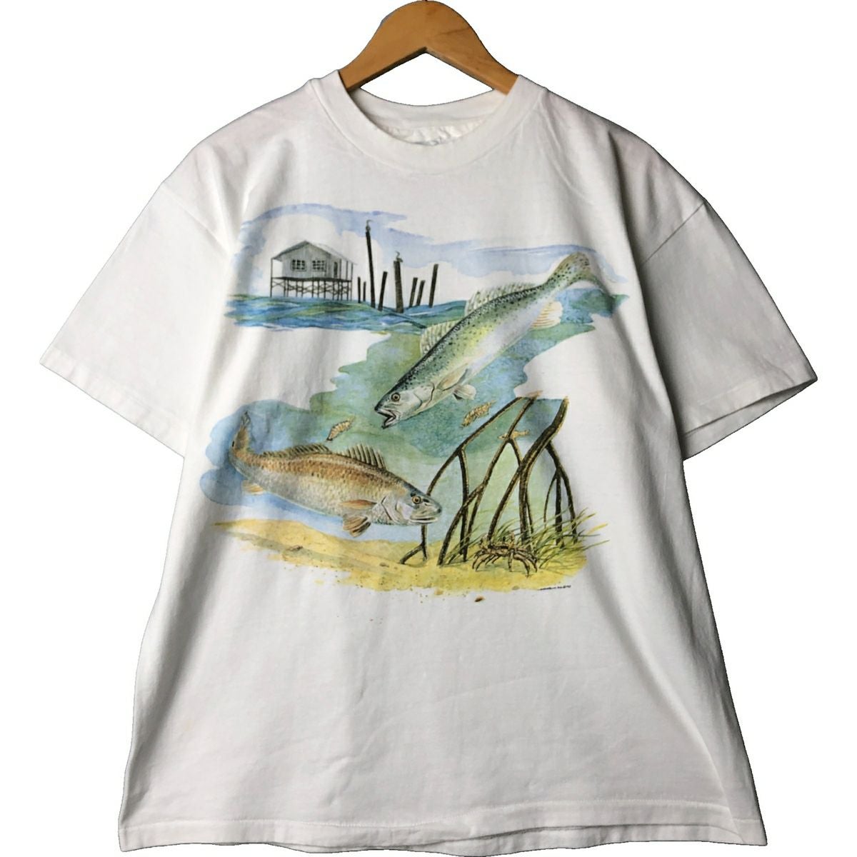 古着 90年代 ヘインズ Hanes BEEFY-T 青タグ 魚柄 アニマルTシャツ USA
