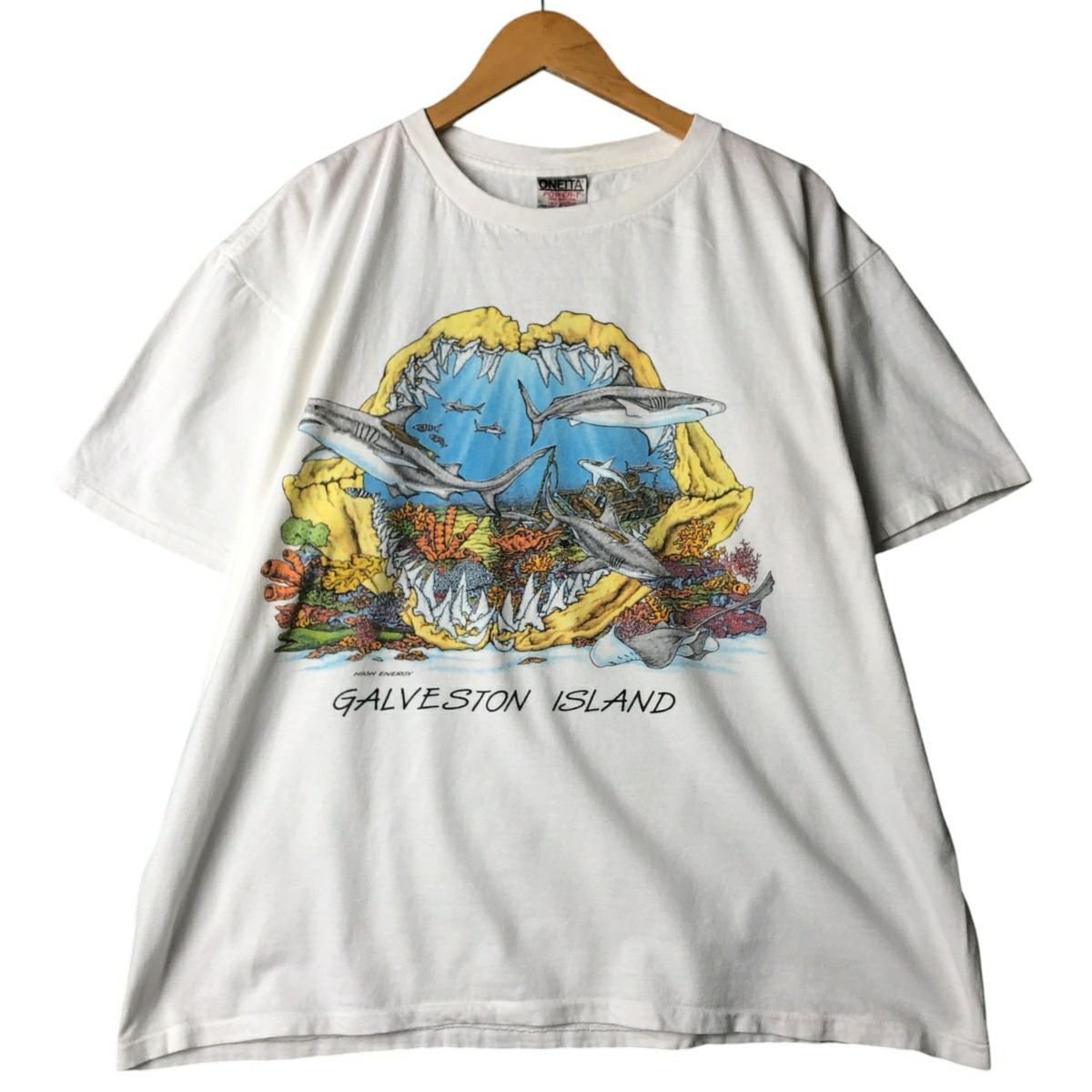 古着 90年代 オニータ ONEITA サメ柄 アニマルTシャツ メンズXL相当