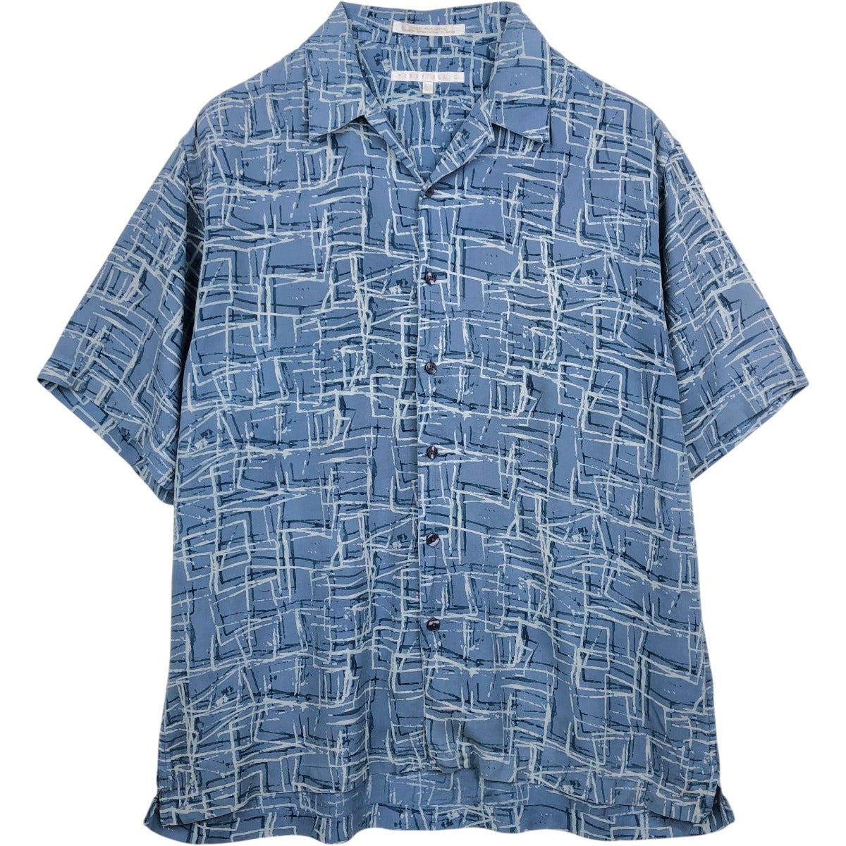 古着 ペリーエリス PERRY ELLIS 総柄 オープンカラー 長袖 シルク
