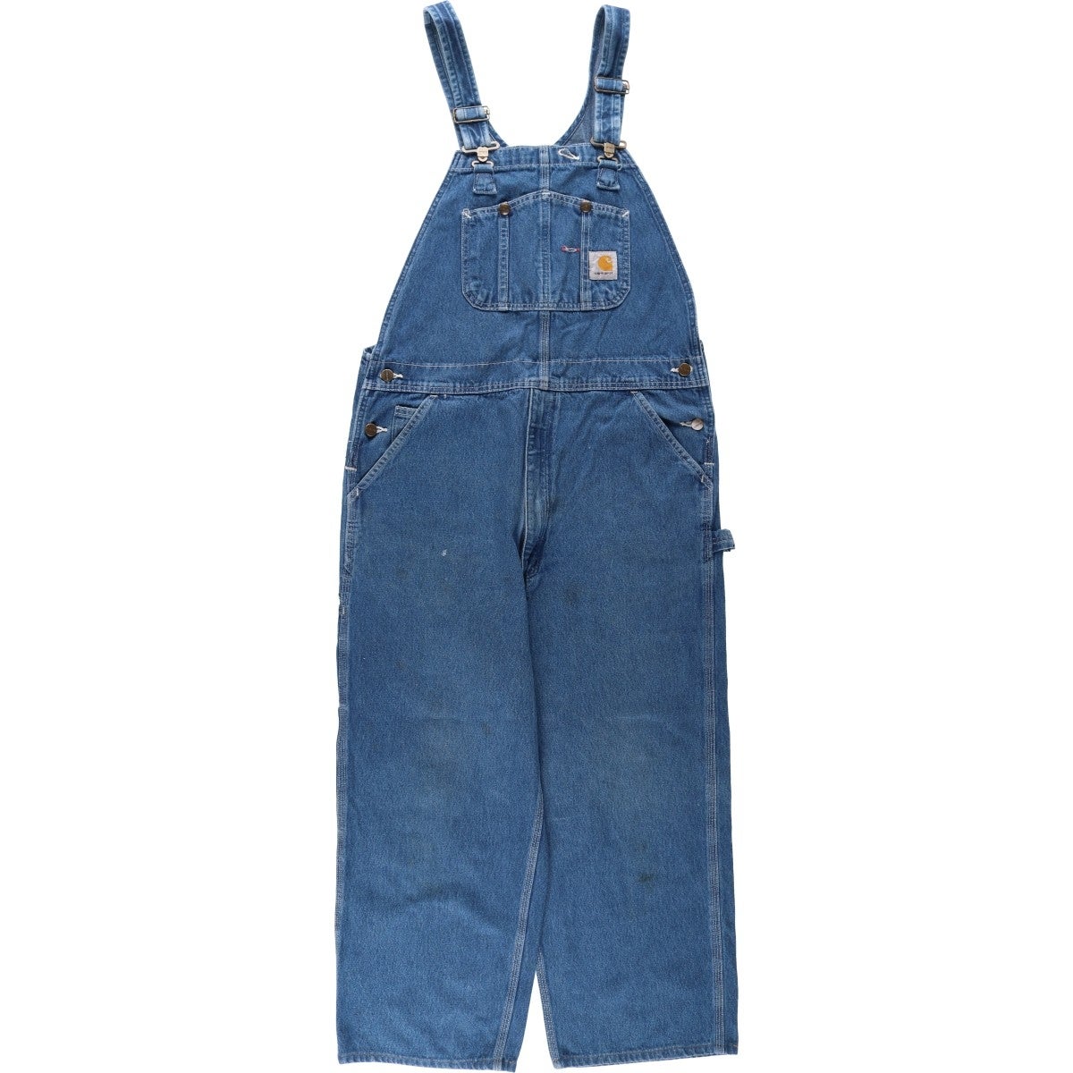 カーハートデニムオーバーオールC1022大パンツパッチロゴ極太w46アメリカ古着 古着 カーハート Carhartt ロゴパッチ デニムオーバーオール メンズw42