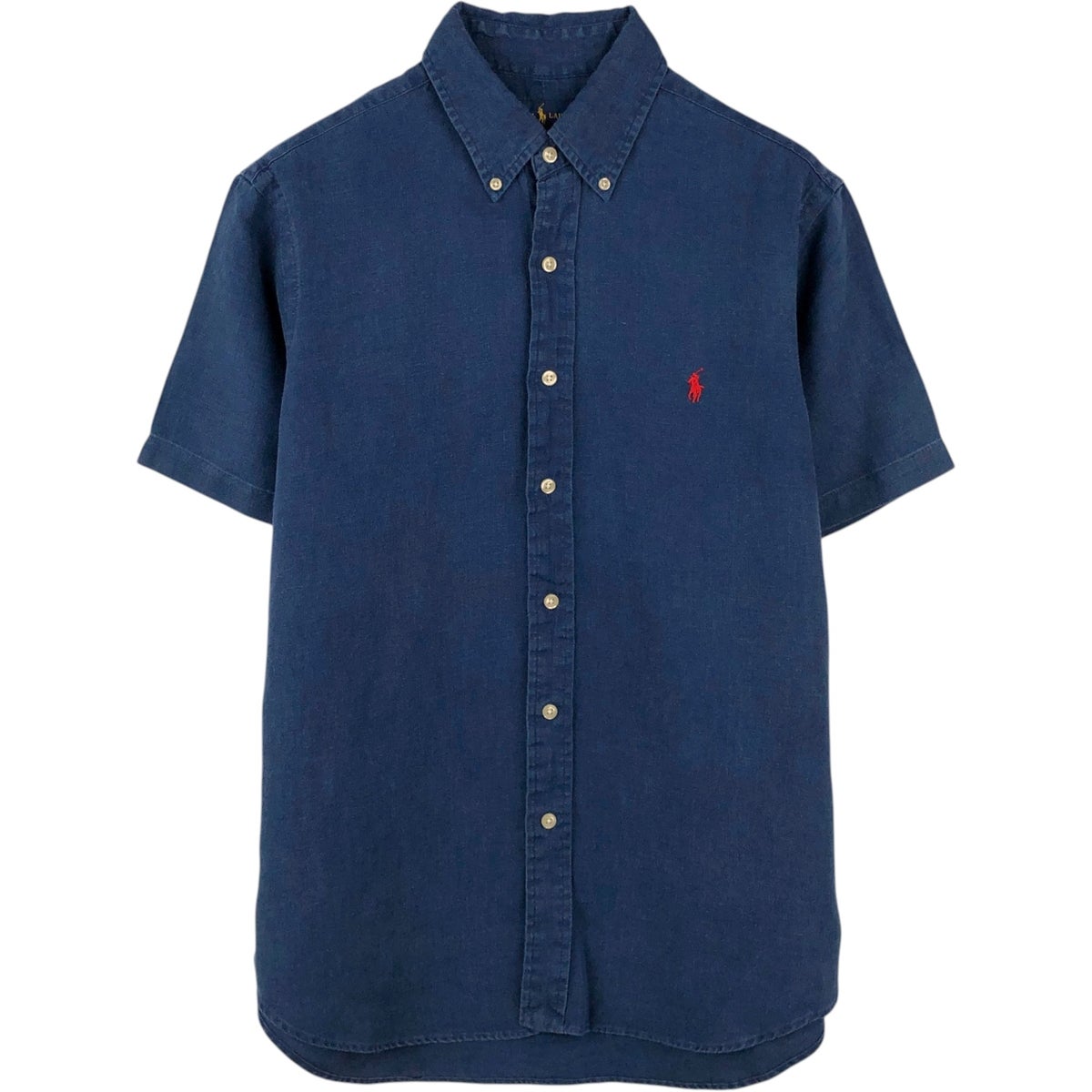 ラルフローレン【M】リネン 半袖ボタンダウンシャツ ネイビー 古着 ラルフローレン Ralph Lauren CLASSIC FIT クラシックフィット