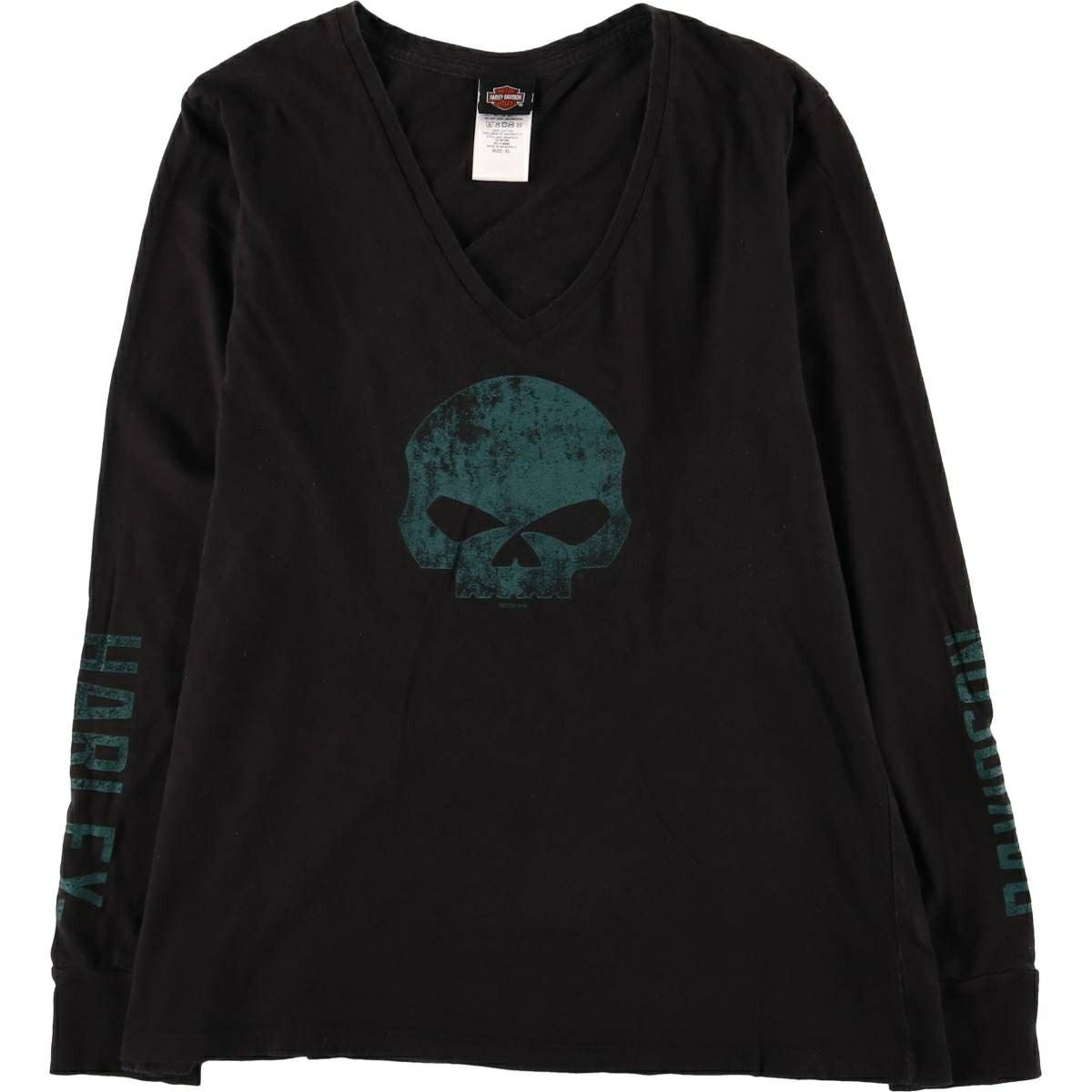 古着 ドクロ柄 スカル柄 大判プリント サーマルロンT ワッフル メンズL