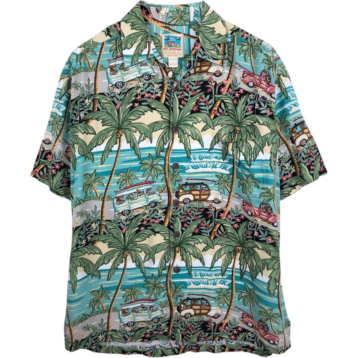 古着 MALIHINI HAWAII 総柄 オープンカラー ハワイアンアロハシャツ