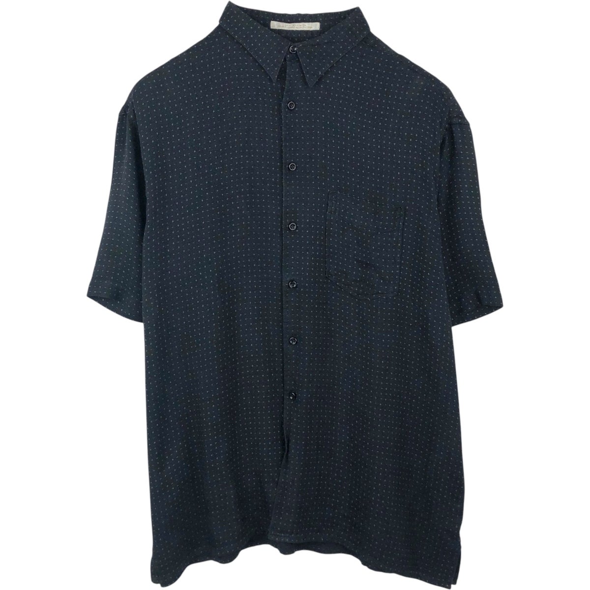 古着 ペリーエリス PERRY ELLIS 総柄 半袖 オープンカラー シルク