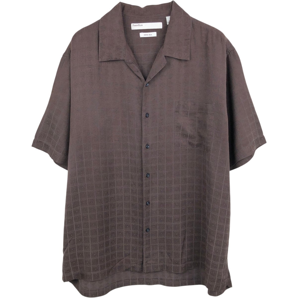 古着 ペリーエリス PERRY ELLIS 総柄 オープンカラー 長袖 シルク