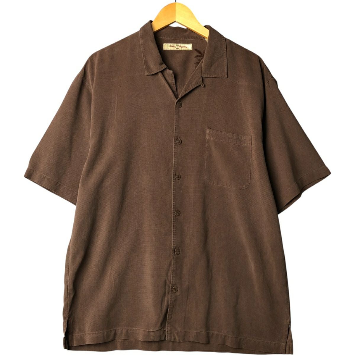 トミーバハマ　シルク 開襟　半袖 XL ブラウン　茶　古着　オープンカラー 古着 トミーバハマ Tommy Bahama 半袖 オープンカラー シルクシャツ