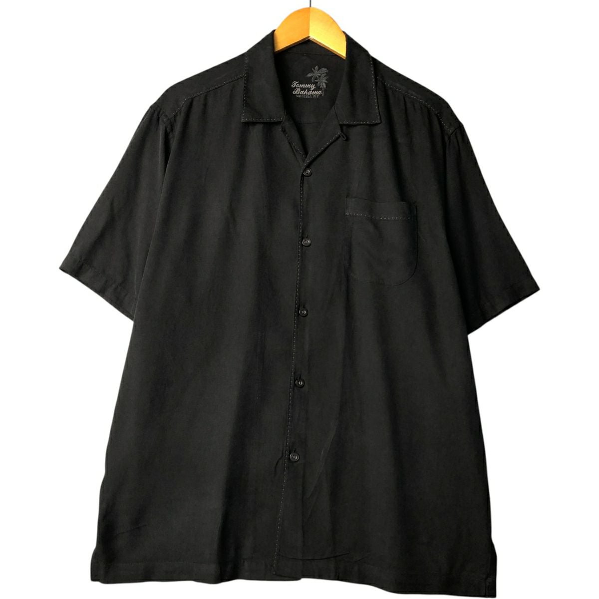 トミーバハマ　シルク 開襟　半袖 XL ブラウン　茶　古着　オープンカラー 古着 トミーバハマ Tommy Bahama ORIGINAL FIT 総柄 半袖 オープン